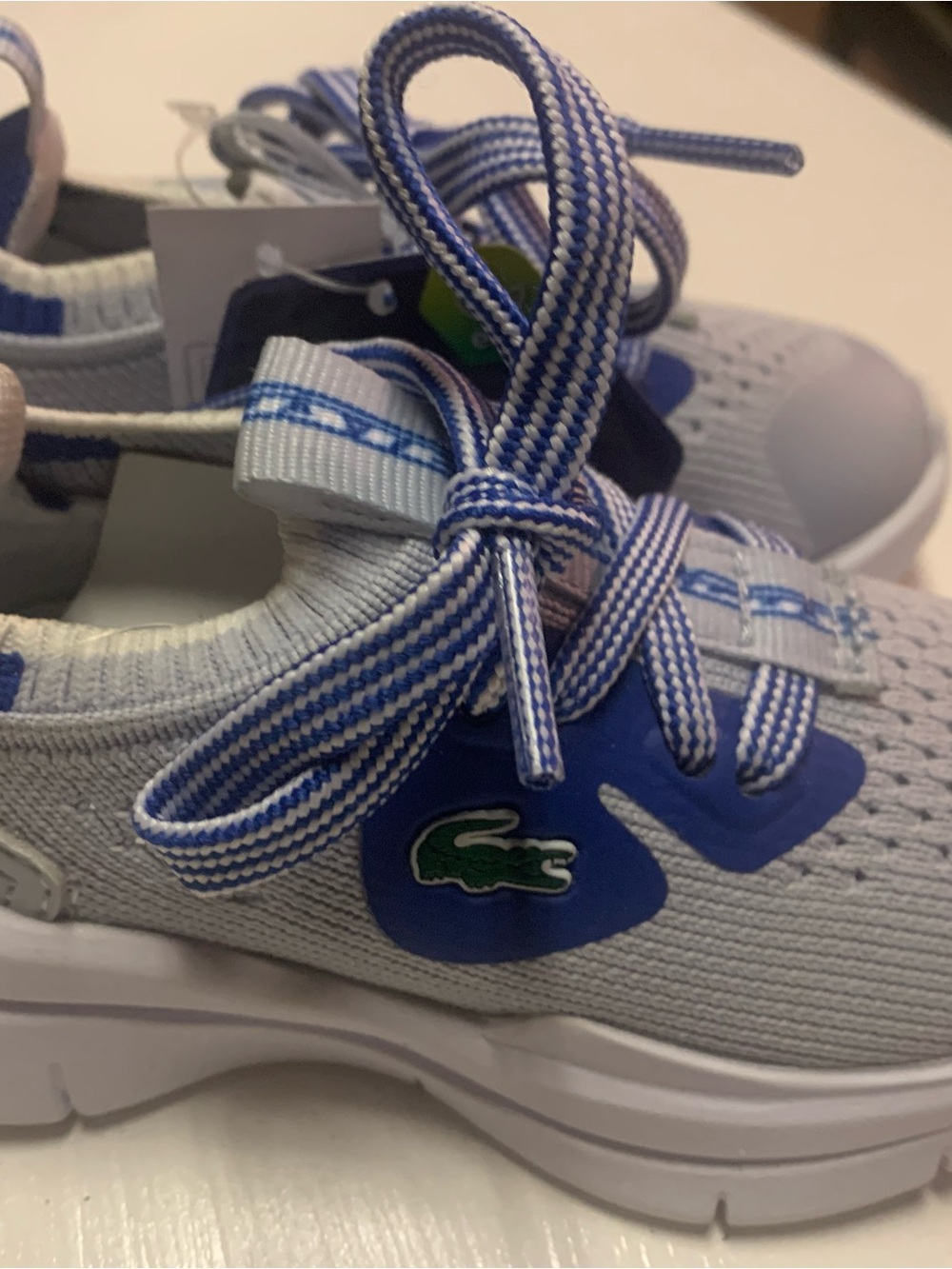 Lacoste Kids Light Gray & Royal Blue Knit Sneaker